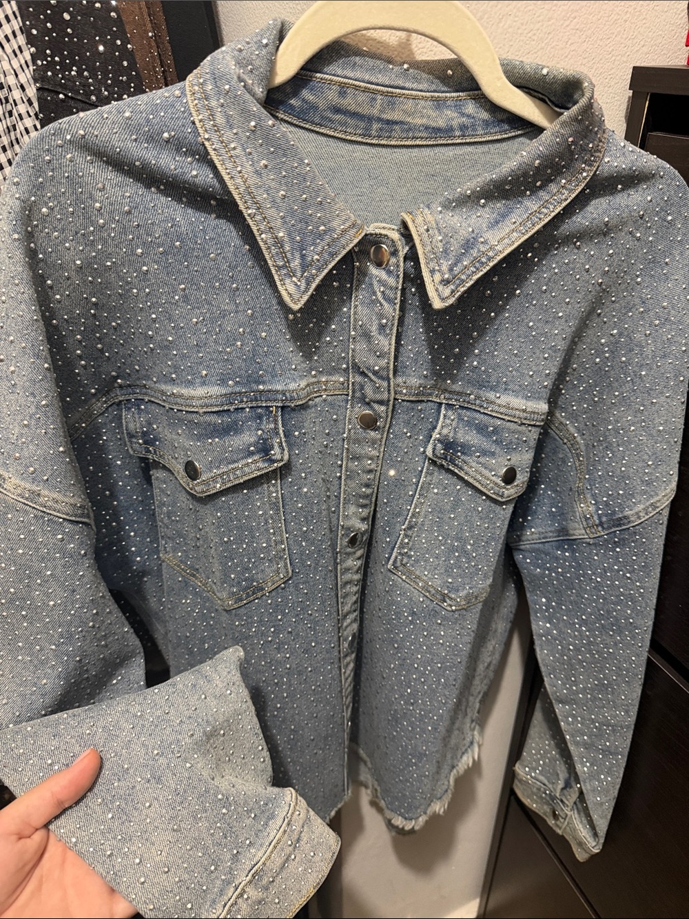 Studded Light Blue Denim Jacket - Women